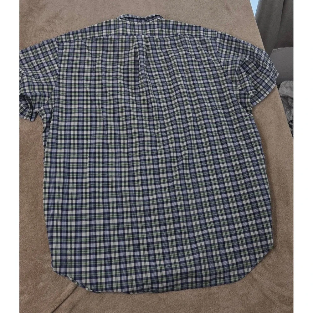 Vintage Polo Ralph Lauren Blake Polo Shirt Men 2XL Blue Plaid Pleated S/S EUC